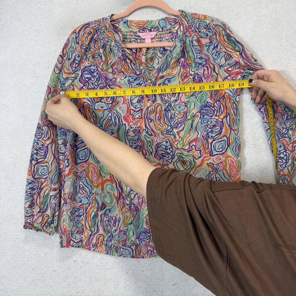 Lilly Pulitzer Blouse Womens Small Multicolor Silk V Neck Long Sleeve Tunic Top - Picture 7 of 10
